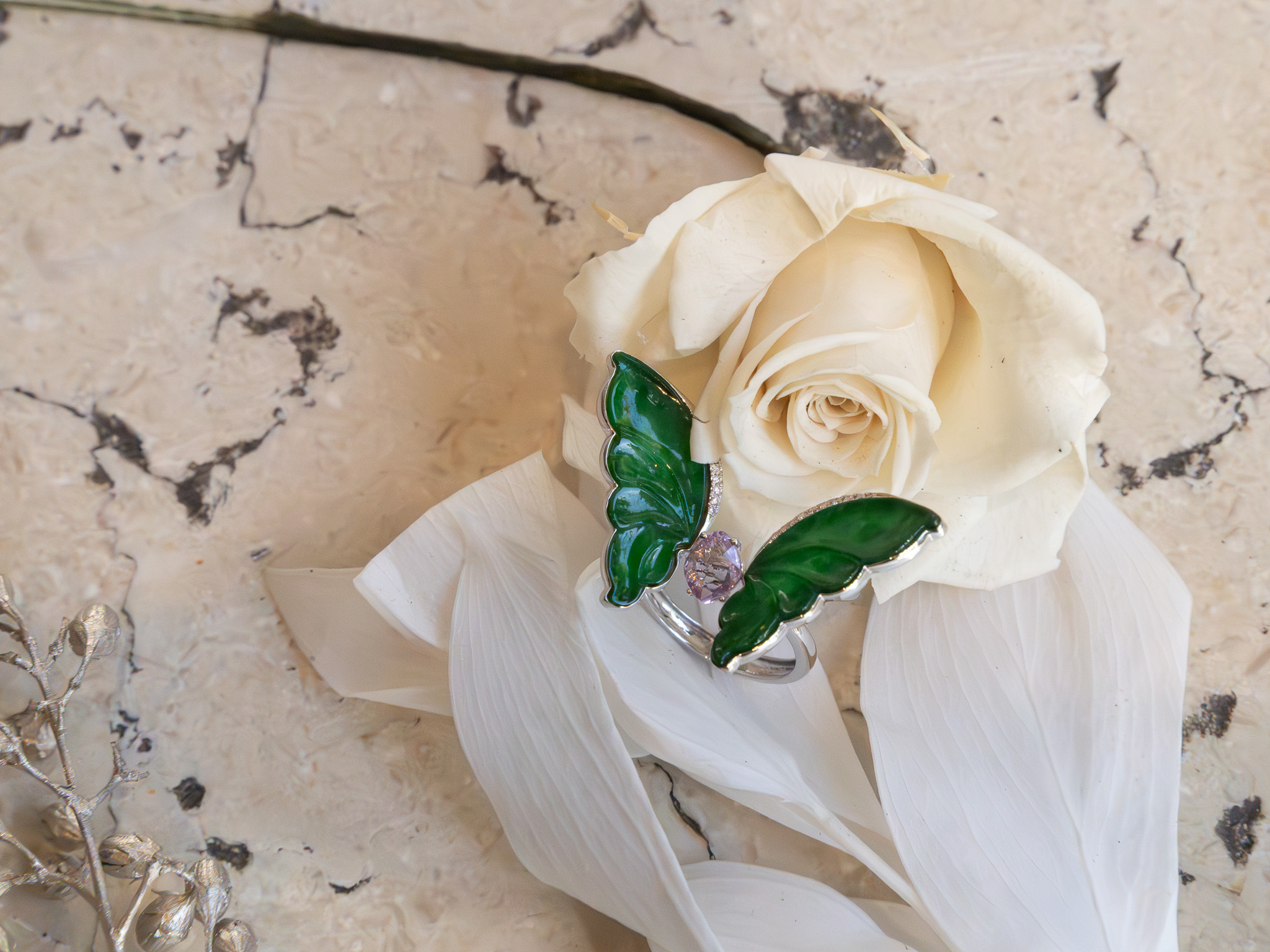 （特價）粉色祝福 蝴蝶翡翠套戒