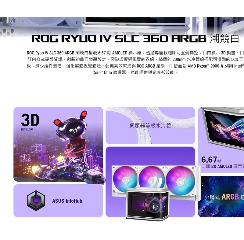 華碩 ROG RYUO IV SLC 360 ARGB 白龍王四代 短管版水冷散熱器/90RC0152-B0TAY0