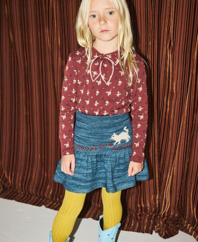 Misha & Puff 小貓玩毛線針織裙 Kitten Tangle Skirt - Blue Smoke