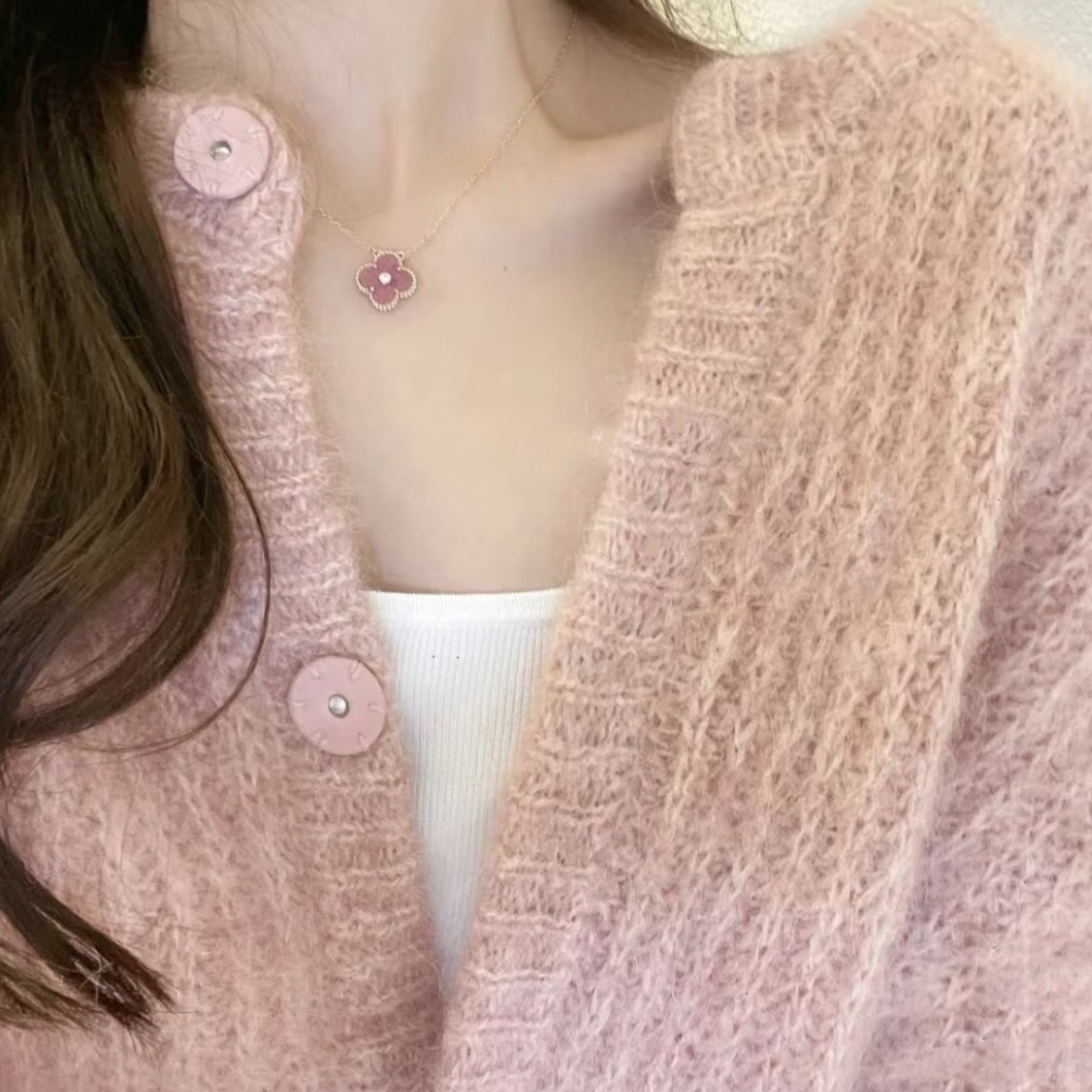 18k薔薇粉輝石 四葉草定製高奢項鍊