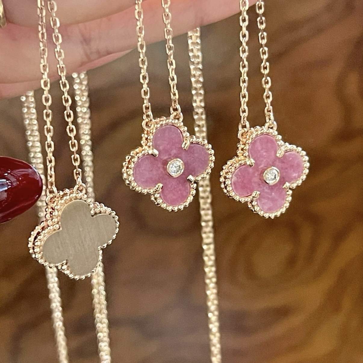 18k薔薇粉輝石 四葉草定製高奢項鍊