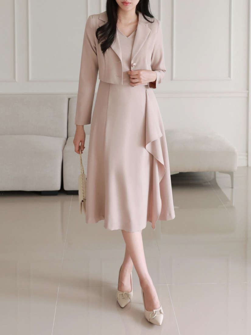 Lorraine 假兩件不對稱A字長洋 [ 3色 / S,M ]