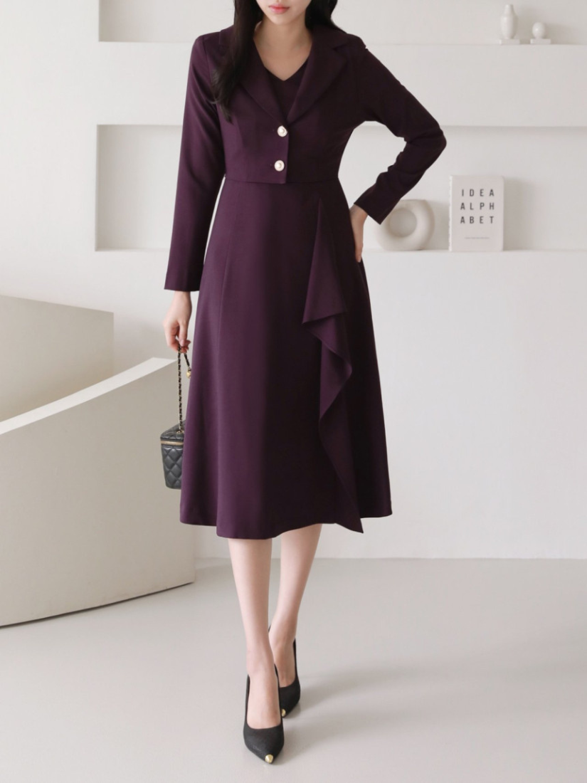 Lorraine 假兩件不對稱A字長洋 [ 3色 / S,M ]