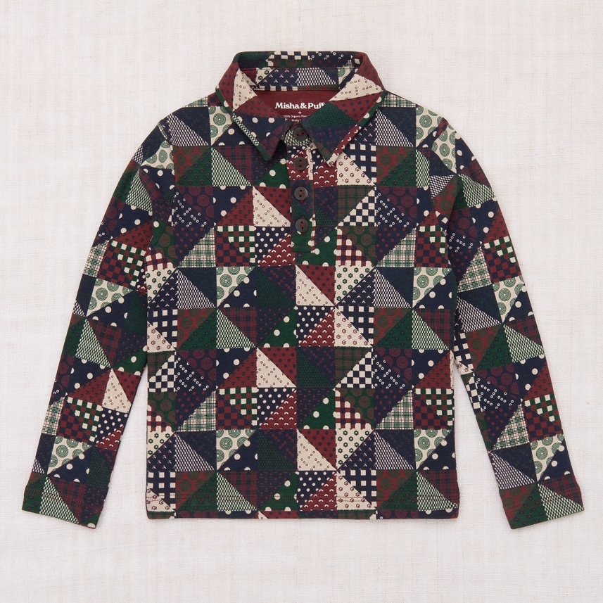 Misha & Puff 三角形拼接襯衫 Long Sleeve Polo - Madder Root Patchwork