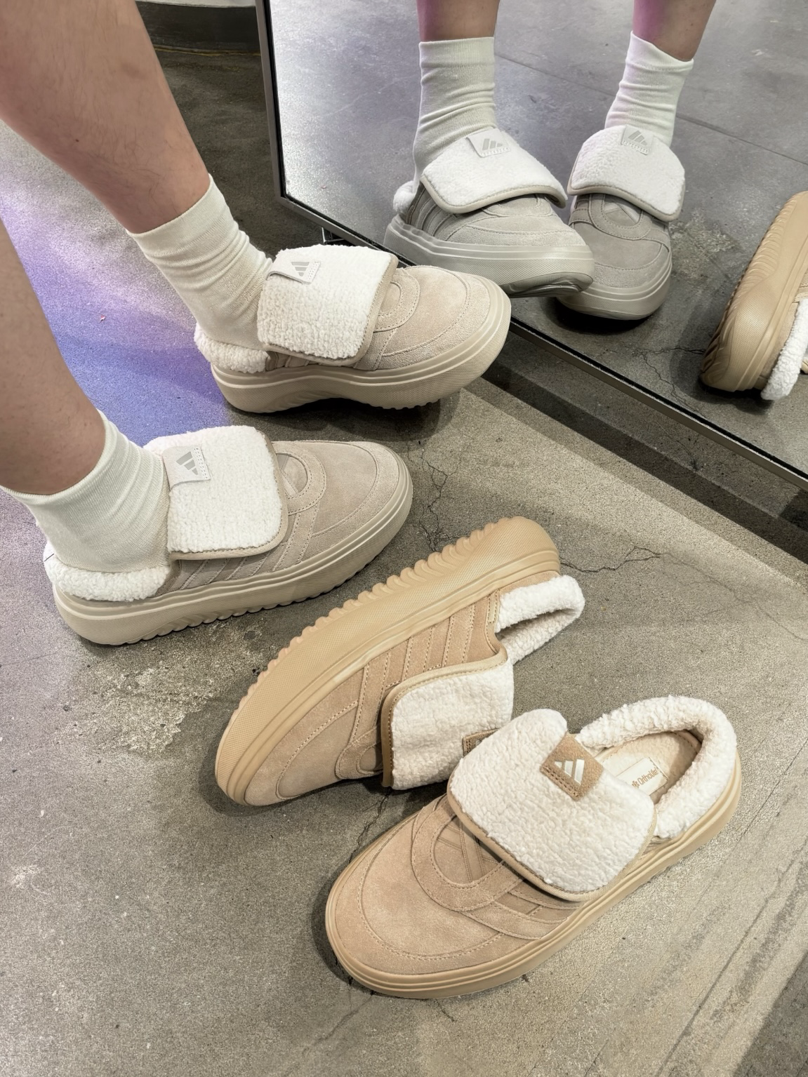 ADIDAS GRAND COURT MULE 毛毛拖 穆勒鞋 女鞋 奶油色 奶茶色 炭黑