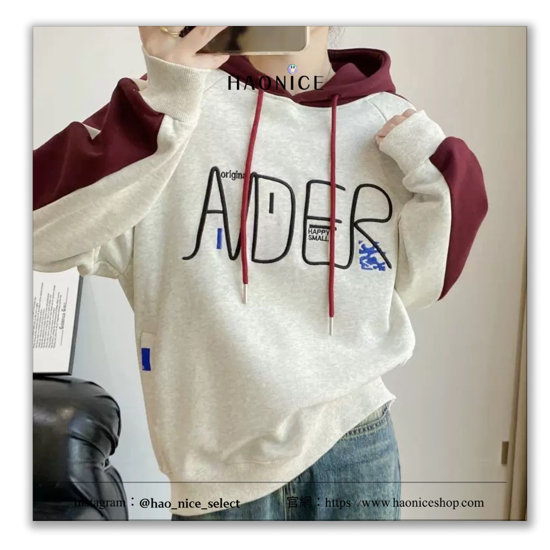 【HAO NICE 】 100%韓國🇰🇷正品 ADER ERROR SMALL  25FW 秋冬新款❄️ 立體刺繡字母 拼接色百搭帽T