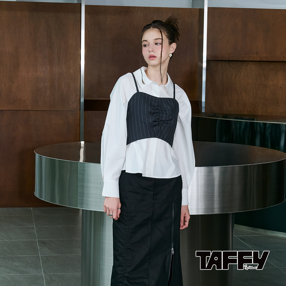 MA‧TSU Mi 極簡素面滑料天絲打摺襯衫上衣(白.黑)