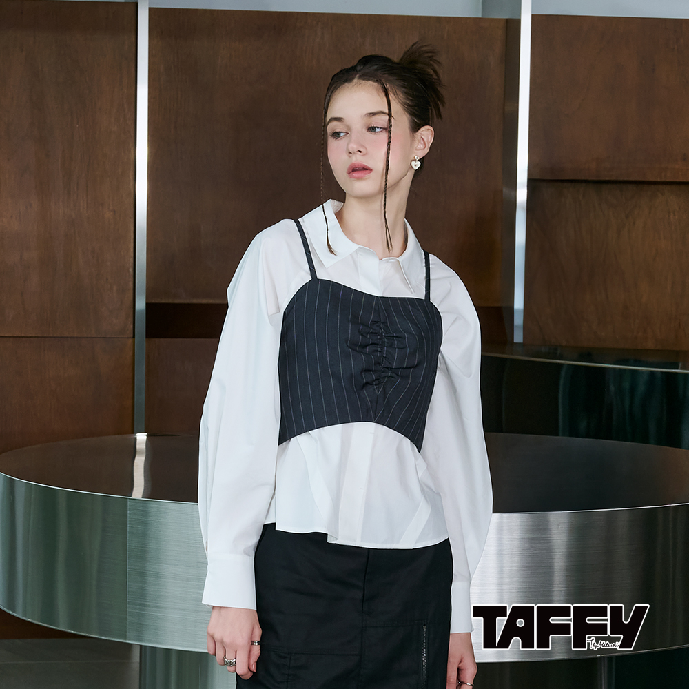 MA‧TSU Mi 極簡素面滑料天絲打摺襯衫上衣(白.黑)