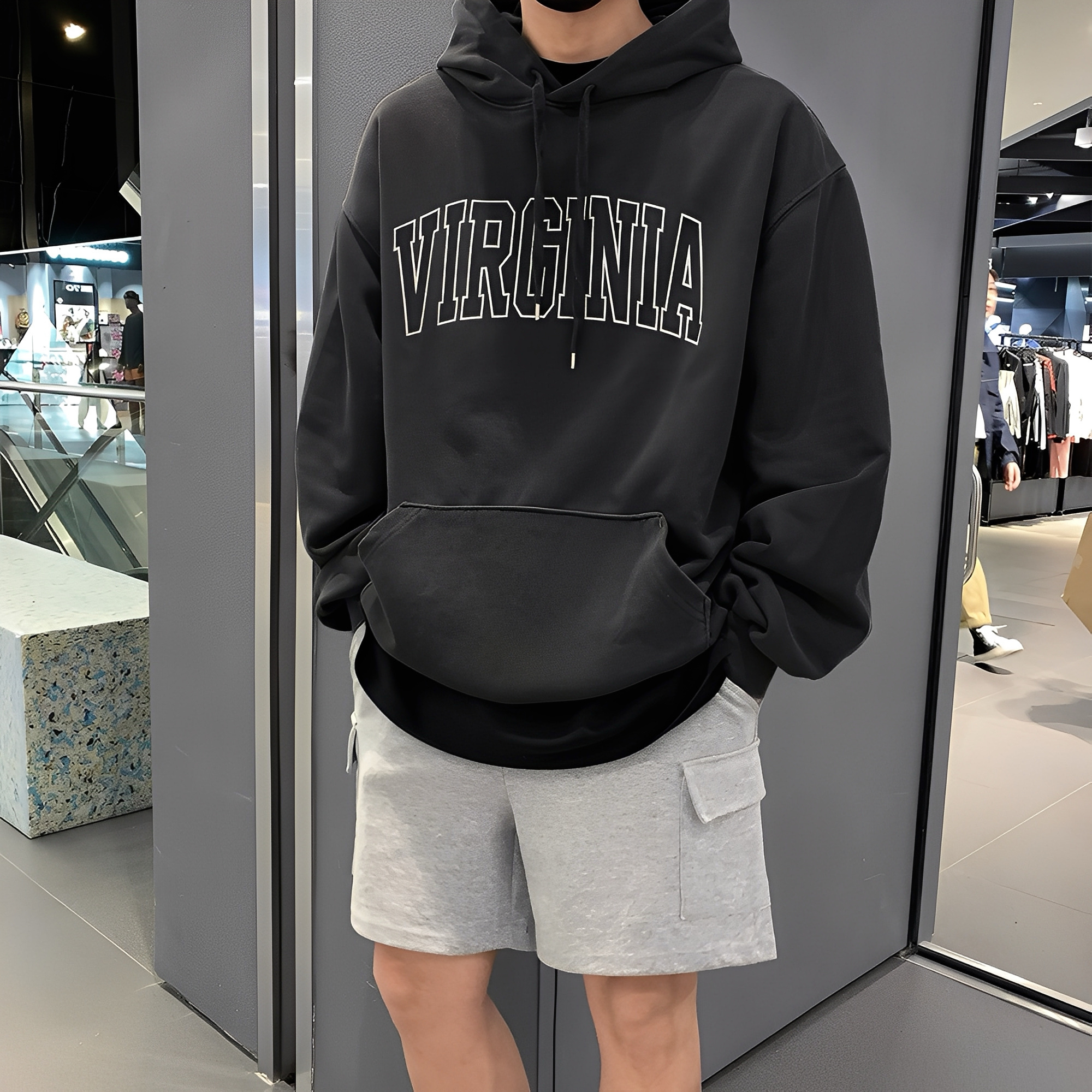 VIRGINIA 簡約 美式 英文 休閒 長袖 牛奶絨 帽Tee