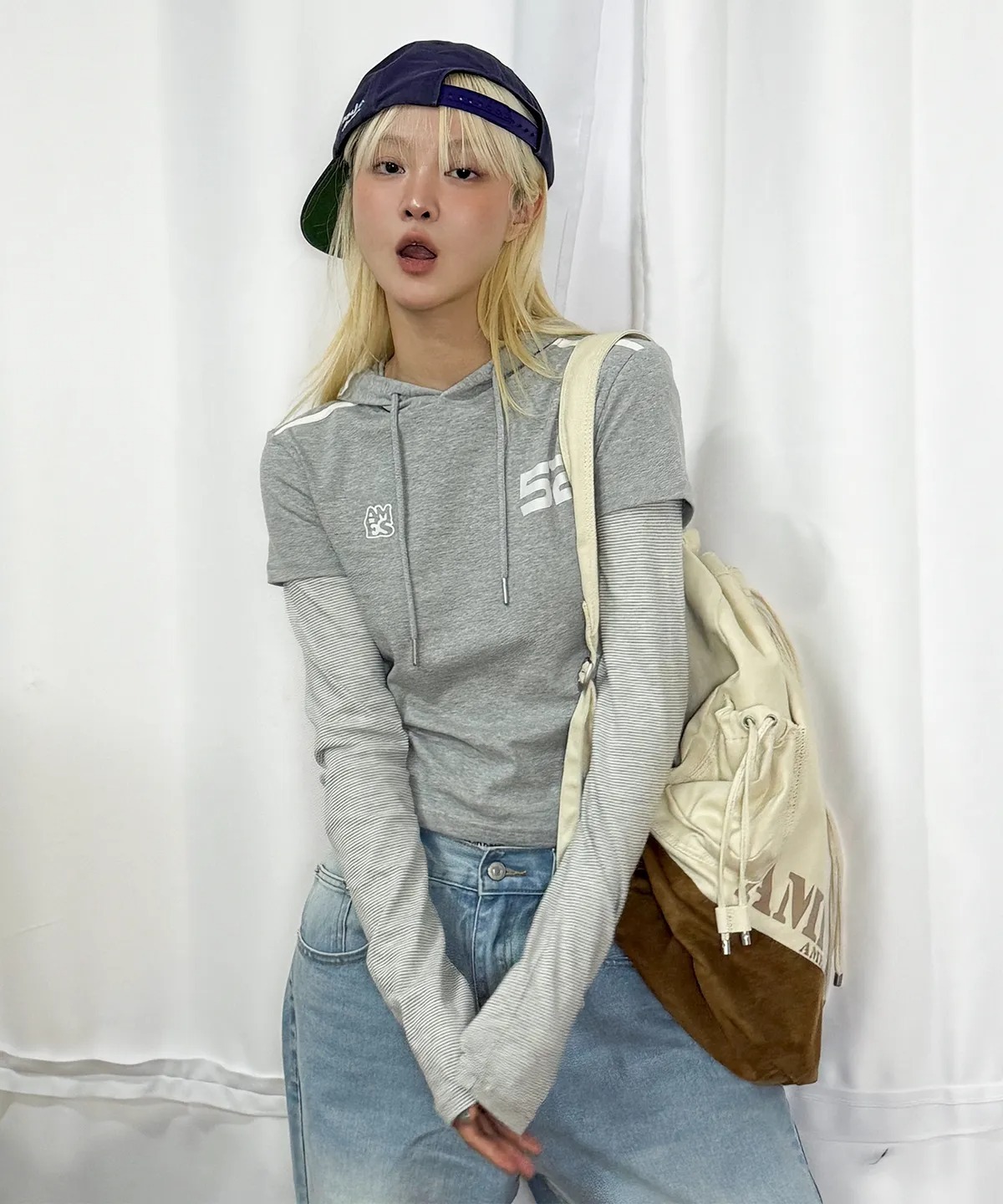 AMES WORLDWIDE HOODIE LAYERED LONGSLEEVE TEE