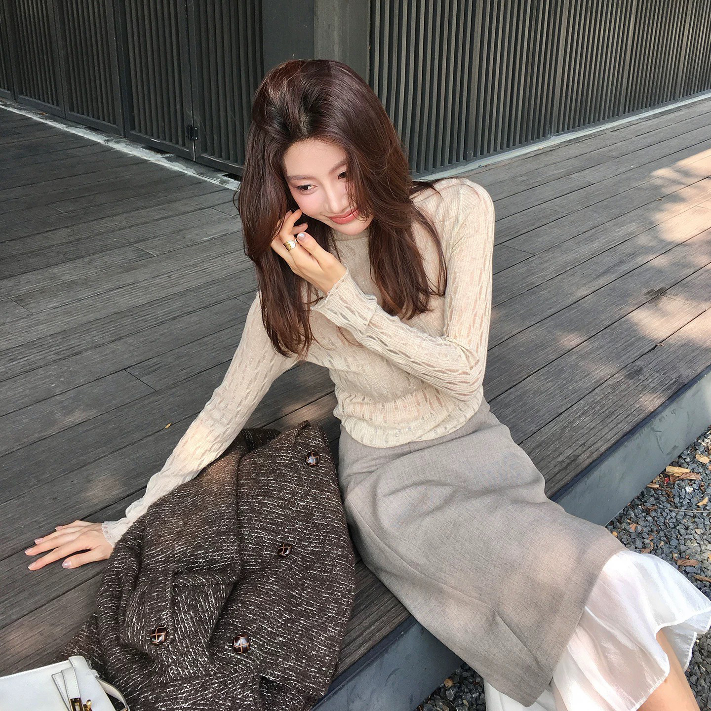 溫柔感鏤空洞洞立領針織上衣毛衣-S-L / 3色 (Elegant & Love)