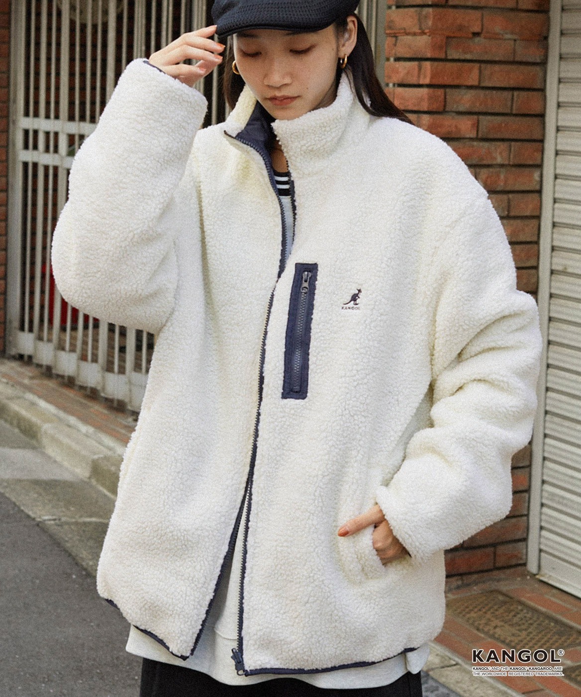 #預購 KANGOL 羊毛絨雙面穿 保暖拉鍊外套 四色