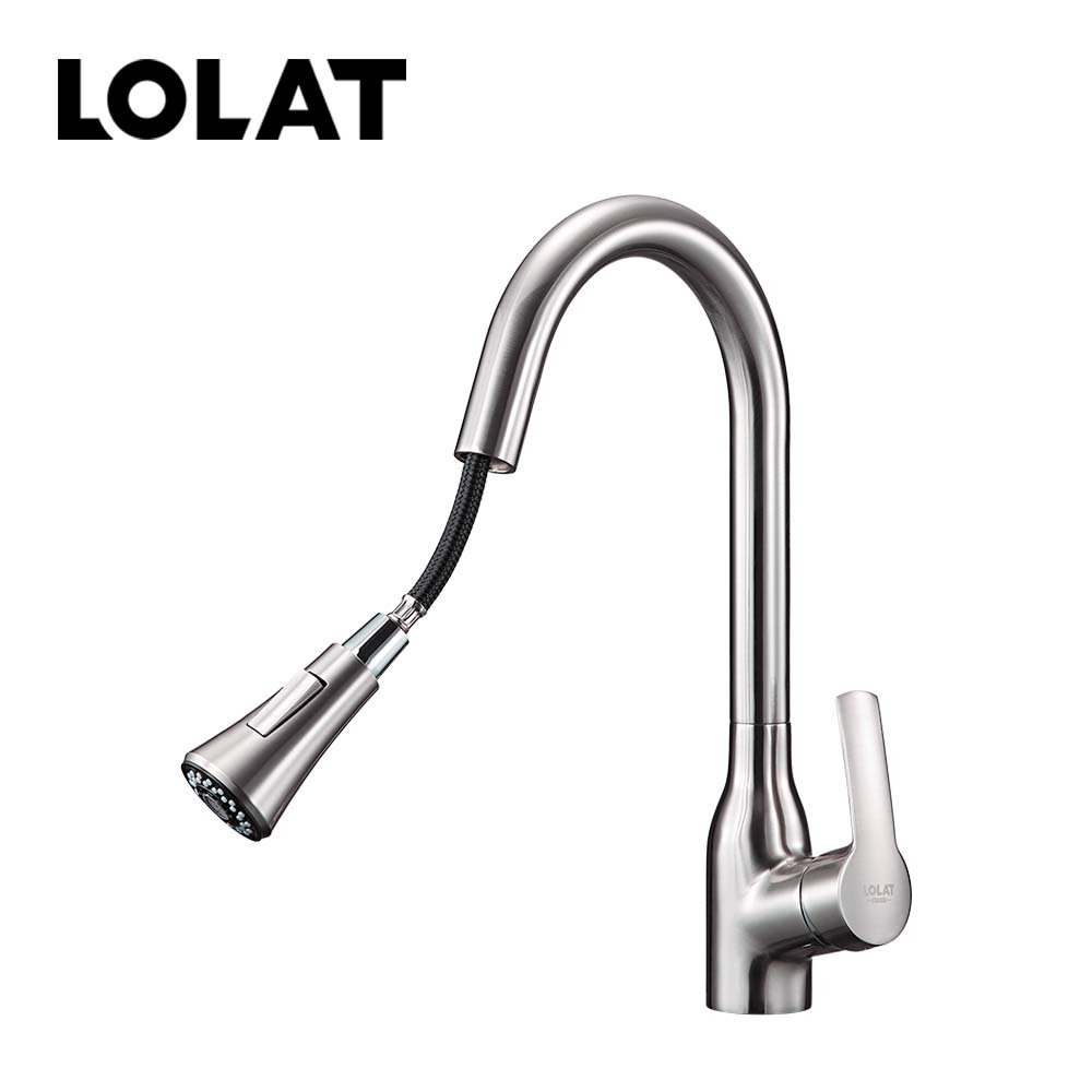 LOLAT單槍抽拉立式水龍頭-鎳色KPU1919