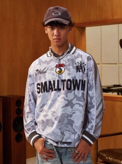 STK SmallTownKid 迷彩分割球衣 翻領  長袖T