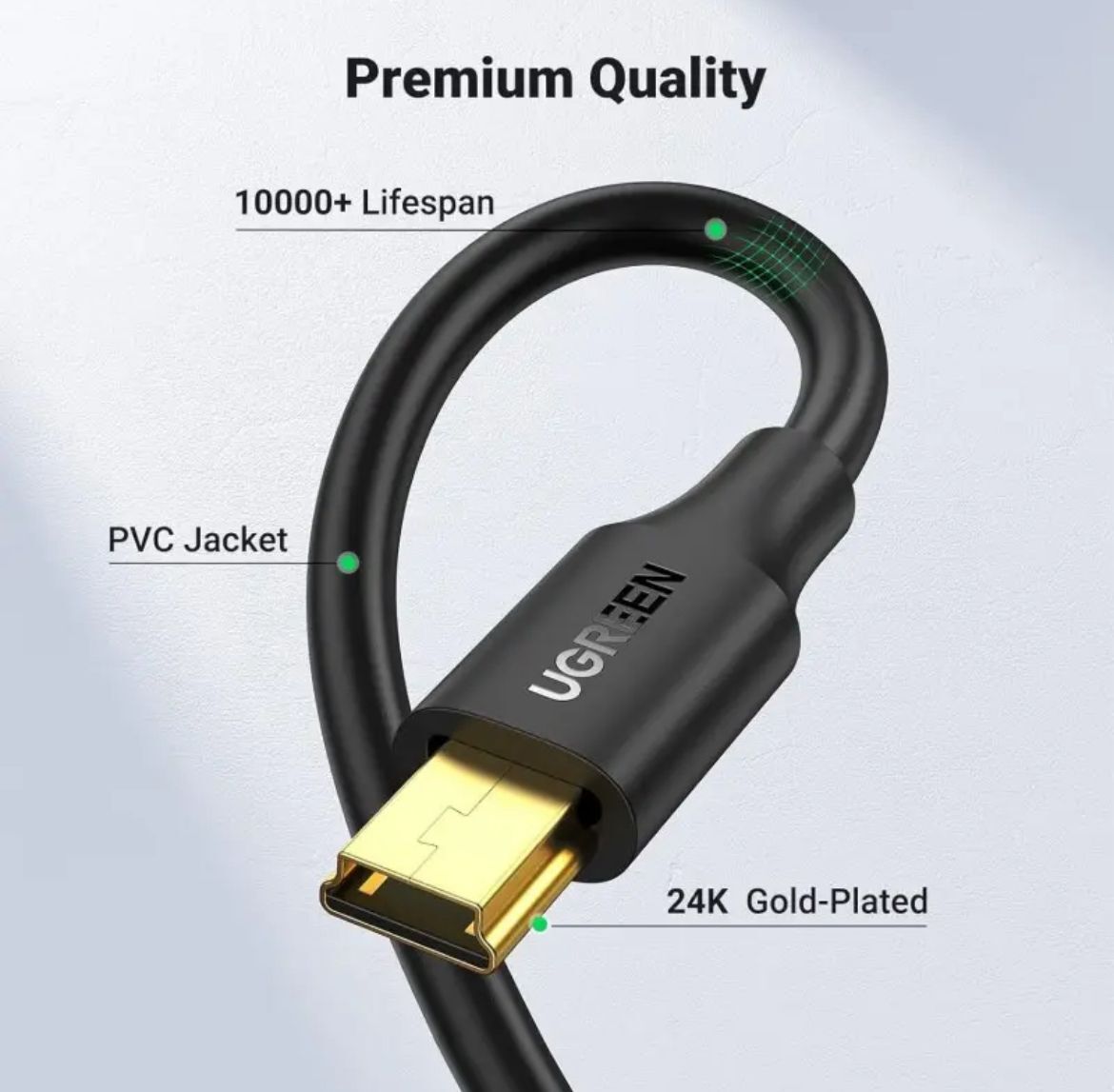 Ugreen USB 2.0 A Male to Mini 5 Pin Male Cable 數據充電線 (1M) US132-10355