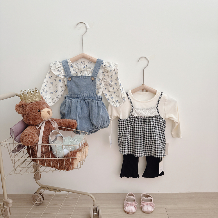 韓系碎花牛仔吊帶套裝