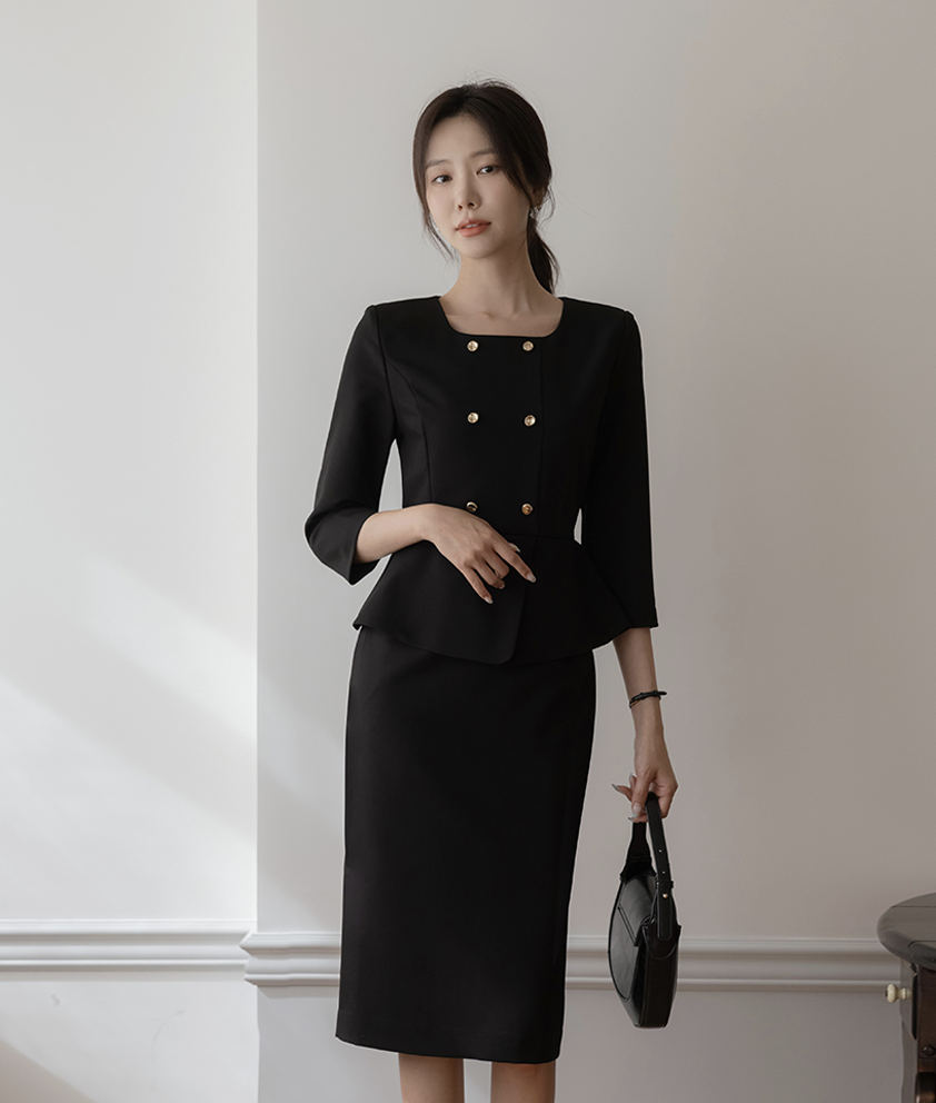 Nicola 雙排釦傘擺包臀洋裝 [ 2色 / S,M,L ]