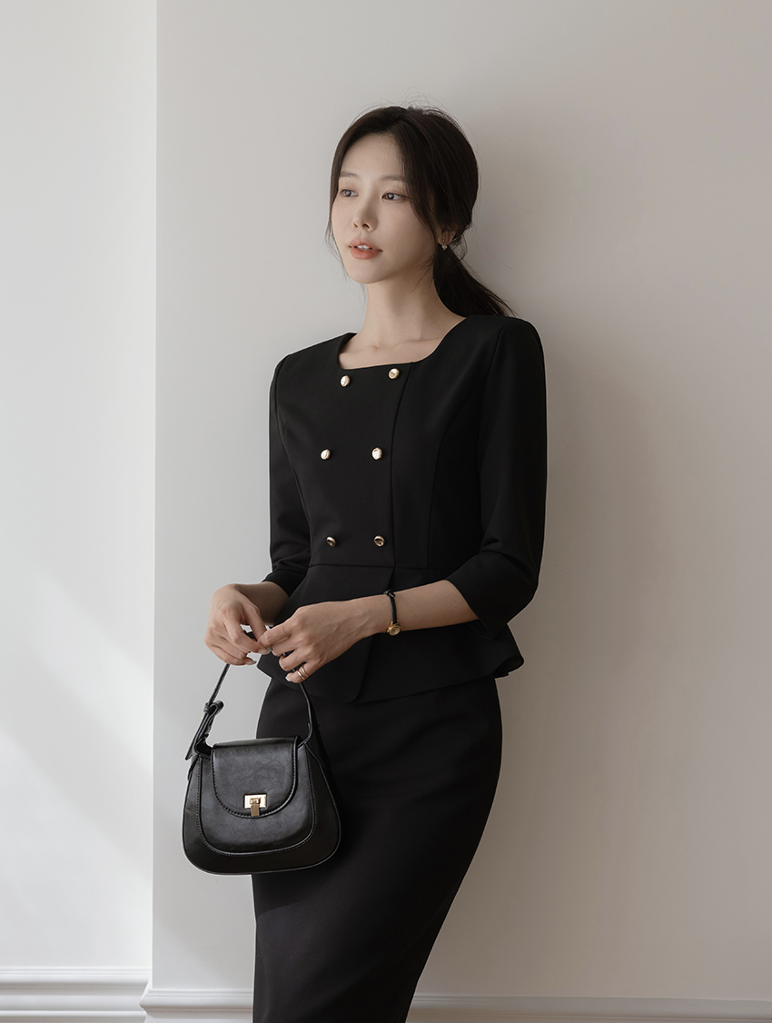 Nicola 雙排釦傘擺包臀洋裝 [ 2色 / S,M,L ]