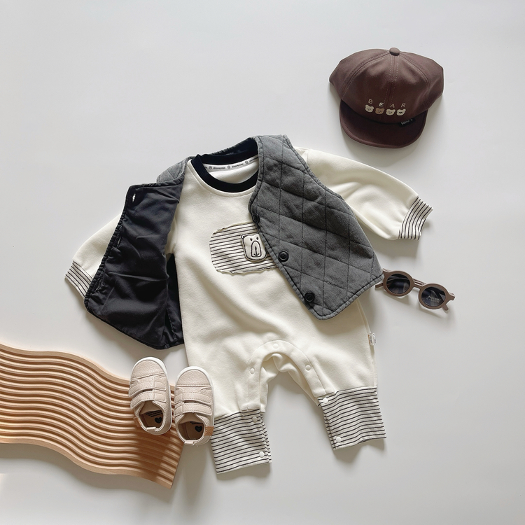 條紋小熊頭爬服