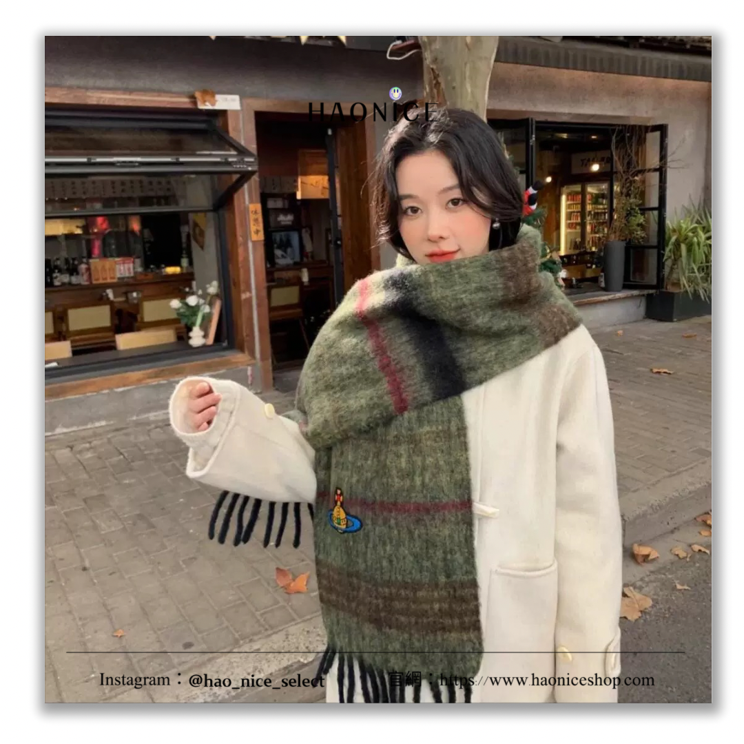【HAO NICE 】英國🇬🇧潮流 Vivienne westwood 西太后 25FW 秋冬新款圍巾 土星刺繡馬海毛 條紋漸變色披肩流蘇圍巾 高級感十足