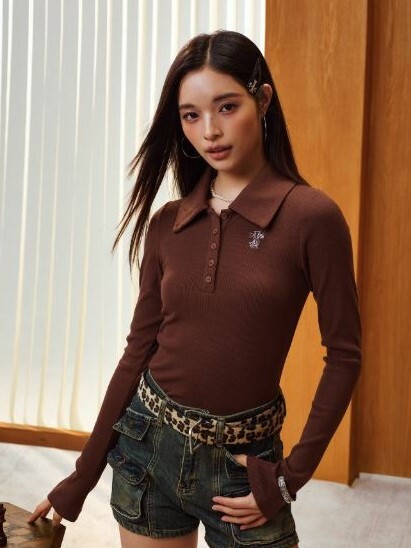 STK SmallTownKid 基礎十字花藤Logo  修身翻領polo 長袖T