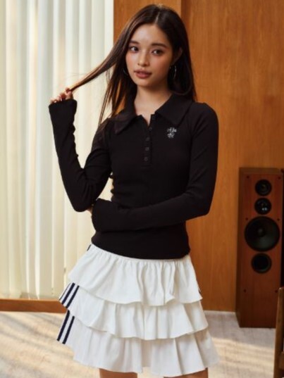 STK SmallTownKid 基礎十字花藤Logo  修身翻領polo 長袖T