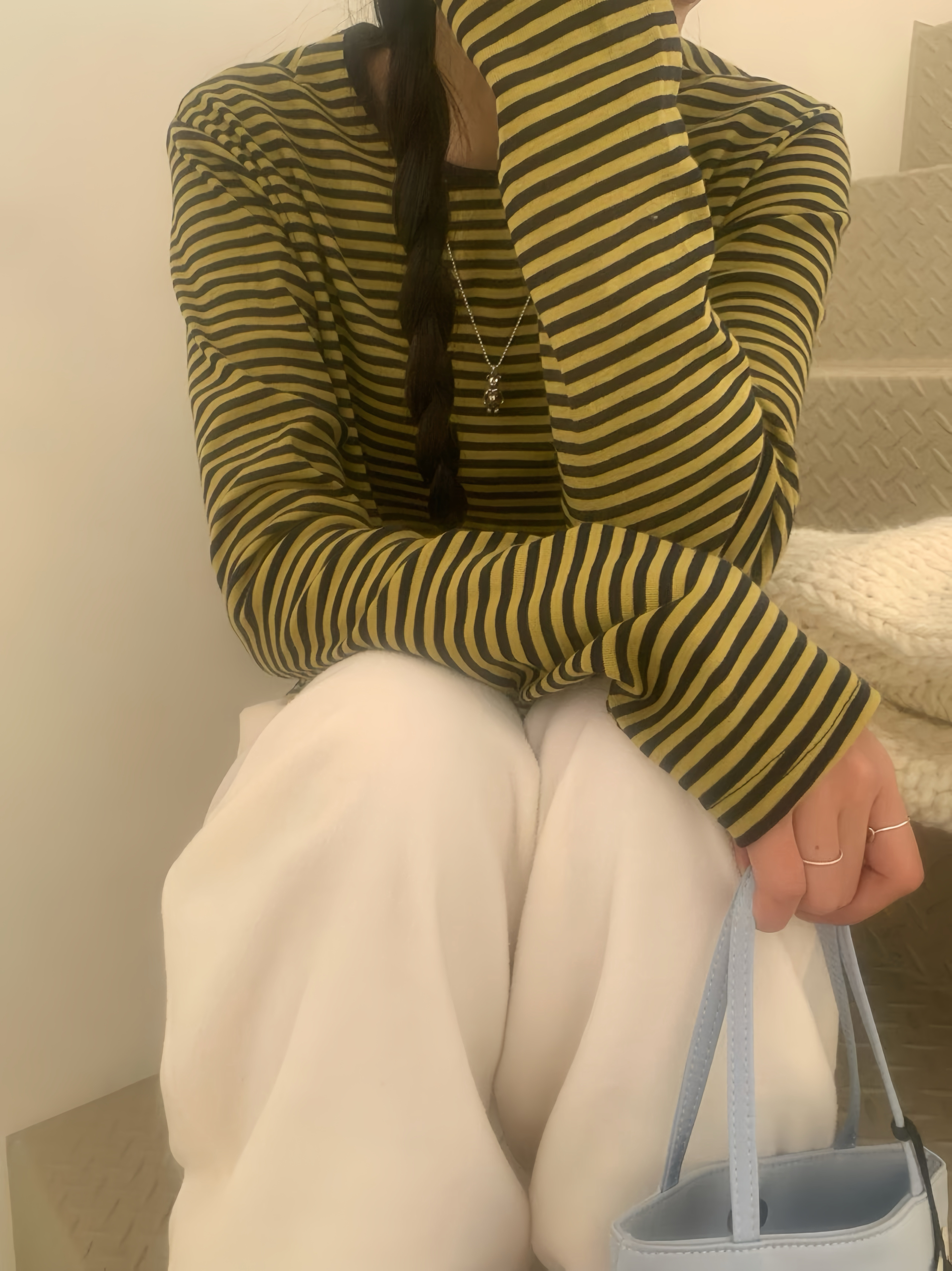 Straight and base 萬能條紋圓領長Tee