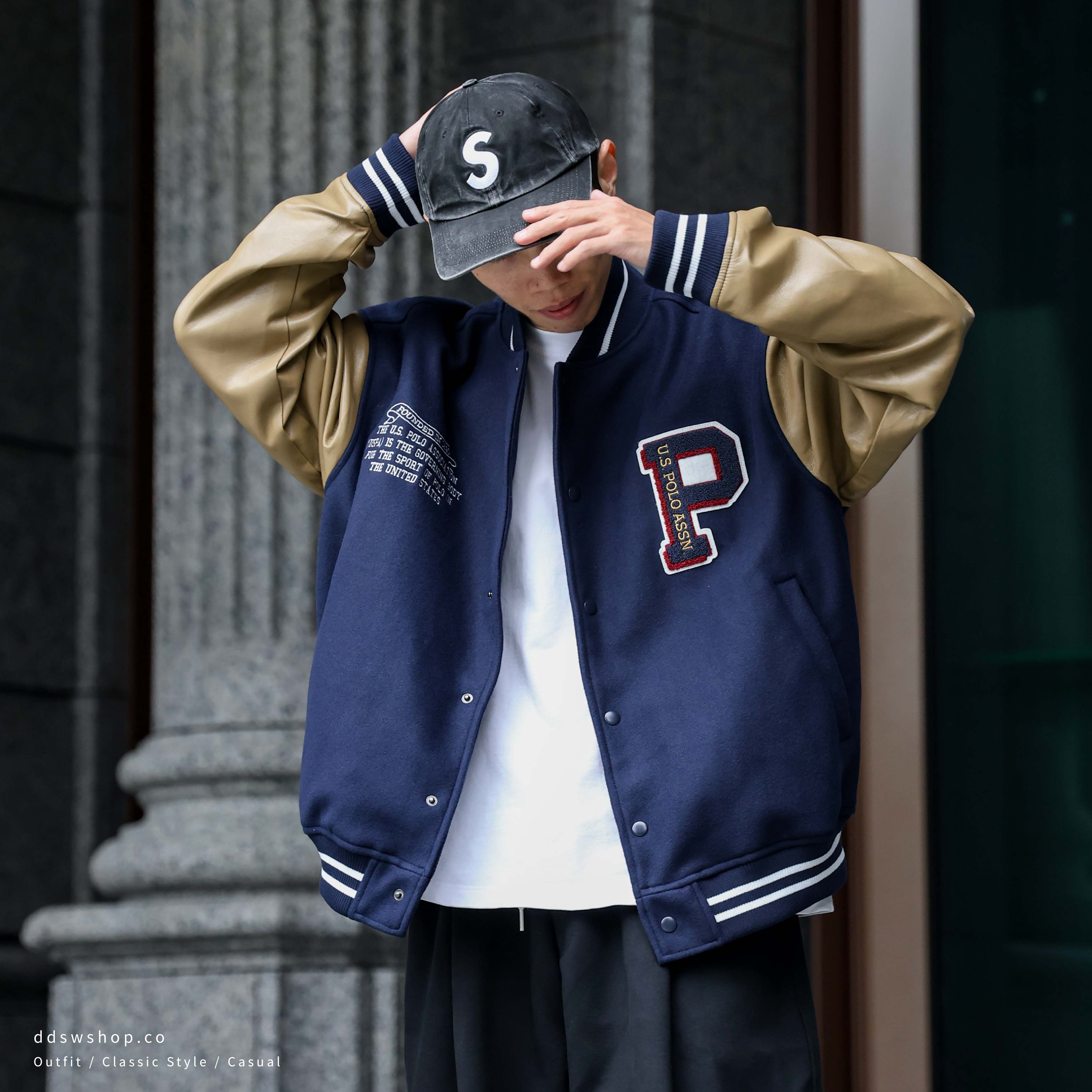 "代購" U.S. POLO ASSN. 25AW 真皮拼接 棒球外套