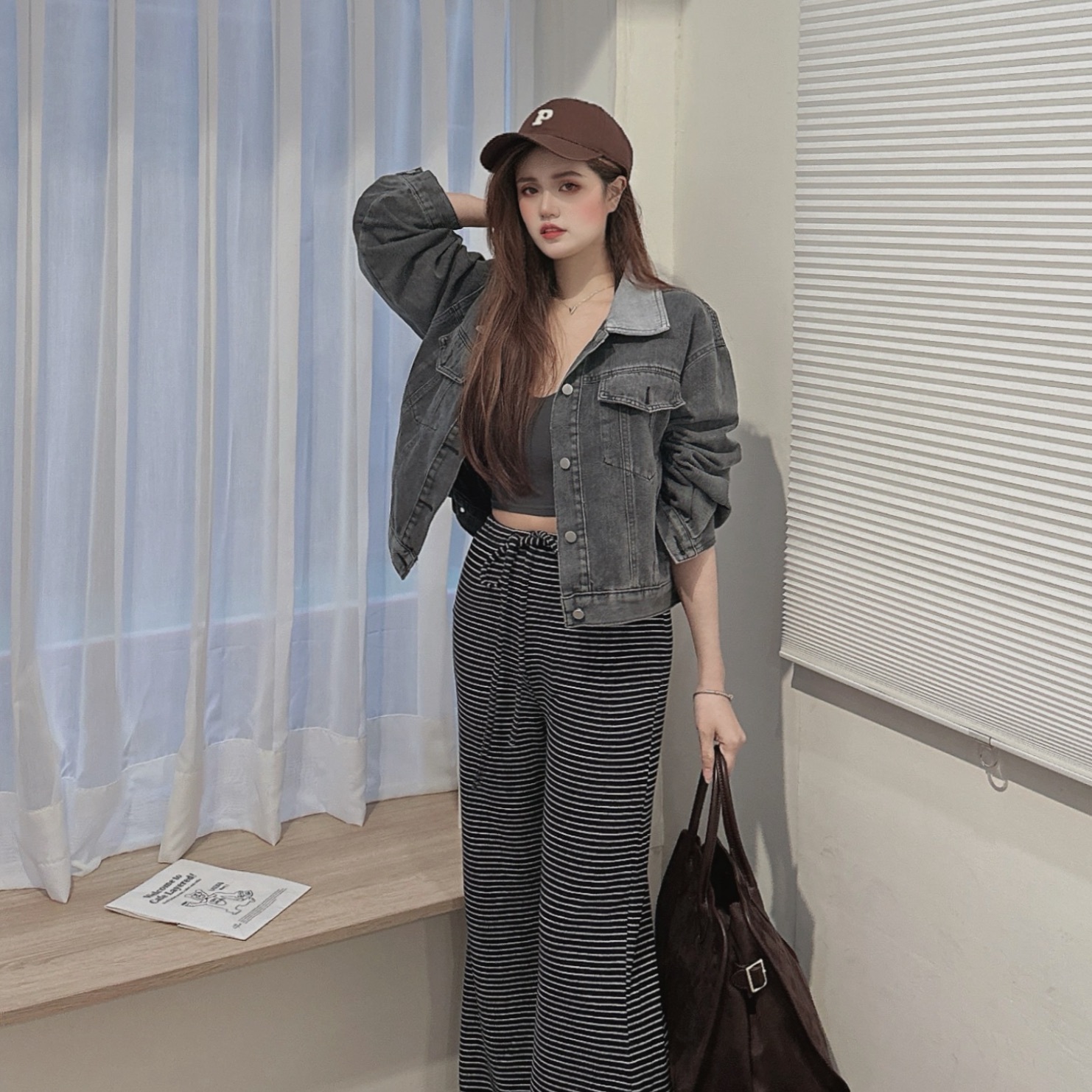 拼接撞色領牛仔外套/二色