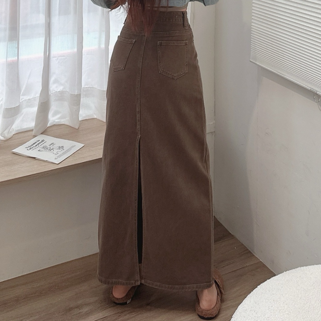 後開衩牛仔長裙／二色