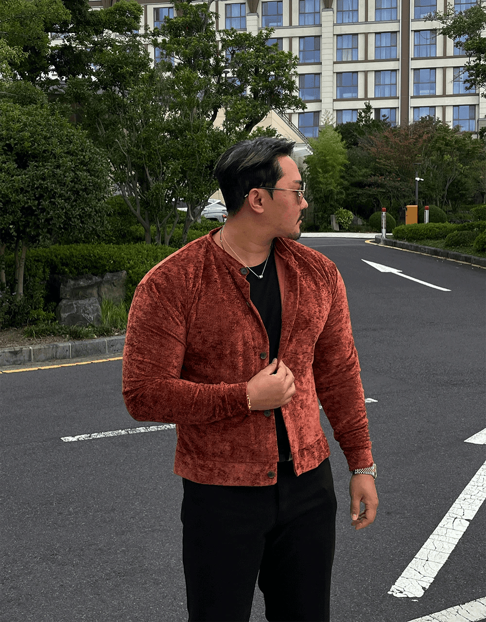 天鵝絨短款開襟衫