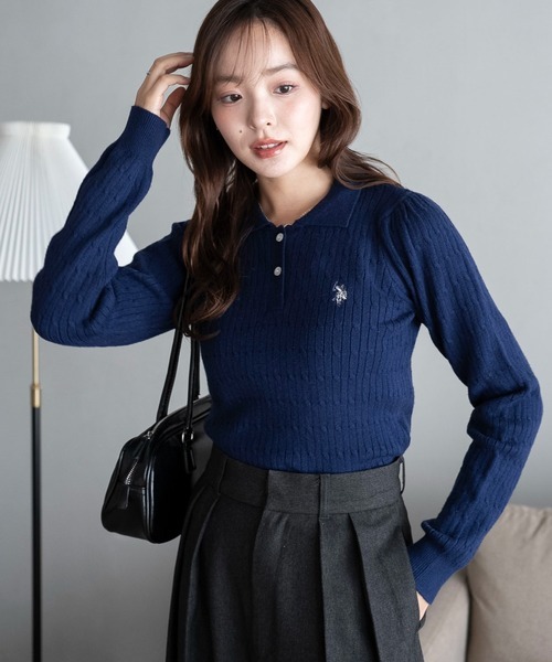 日本🇯🇵連線 U.S. POLO ASSN. 小翻領麻花針織Polo衫 針織 開襟衫 針織衫 麻花 Polo衫 長袖 刺繡 4色(任買兩件711免運)/預購