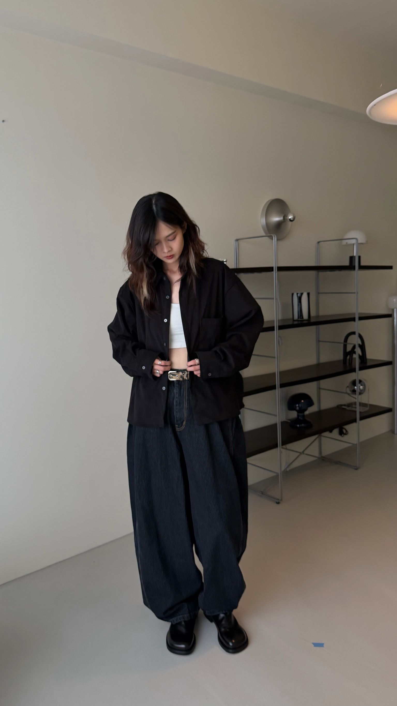 闊腿直紋單寧褲☝🏻