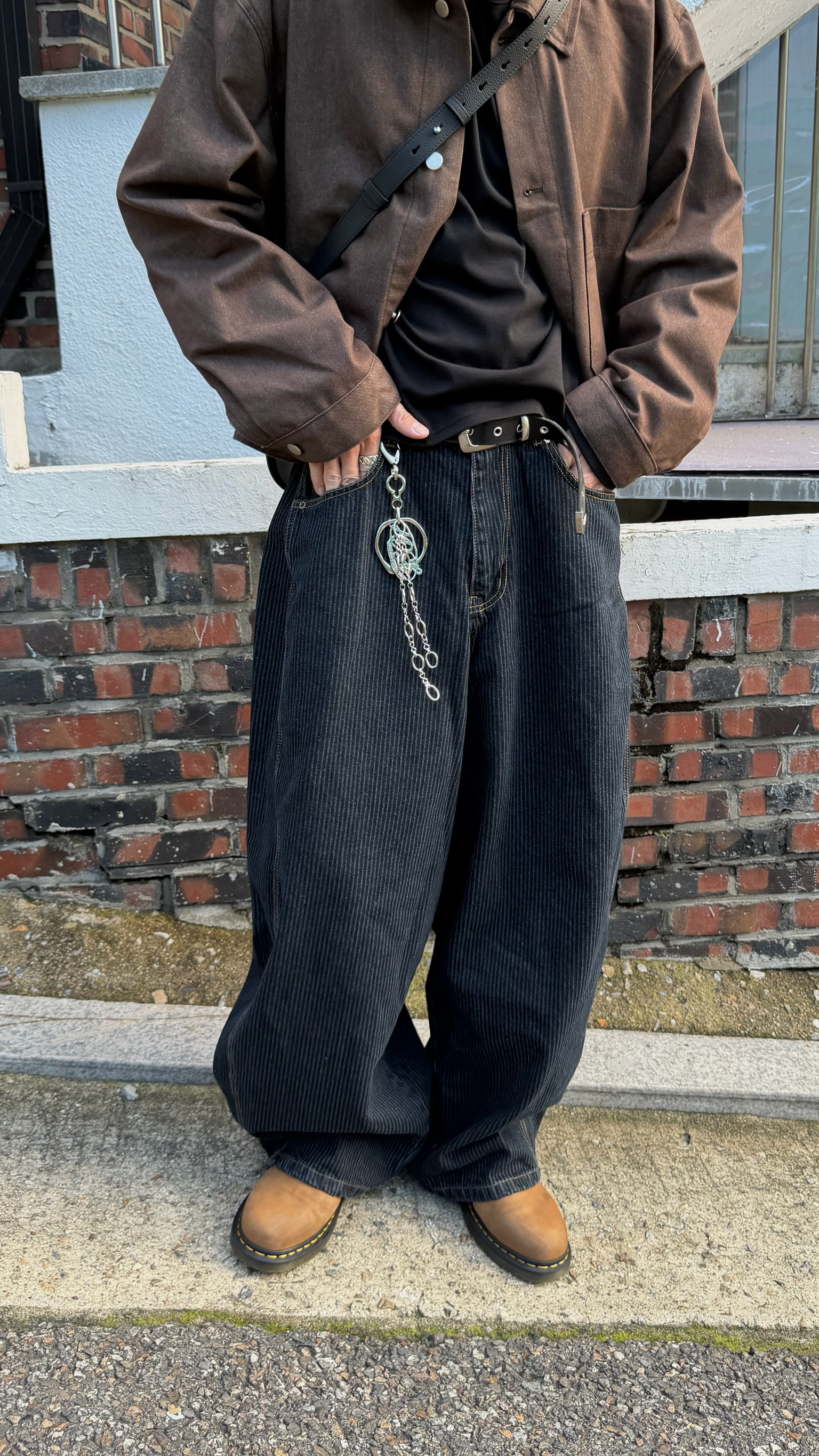 闊腿直紋單寧褲☝🏻