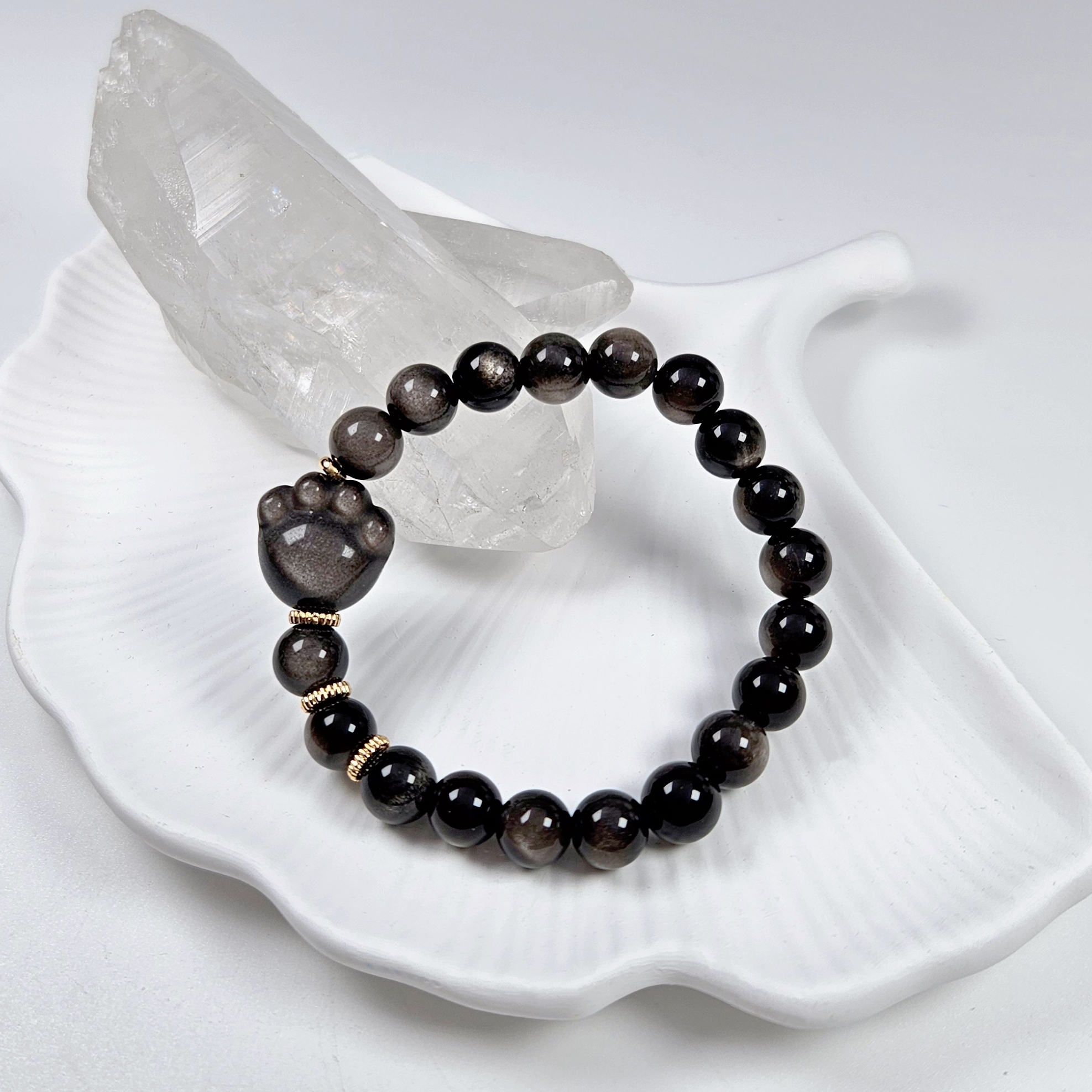 銀曜石貓掌 手鍊