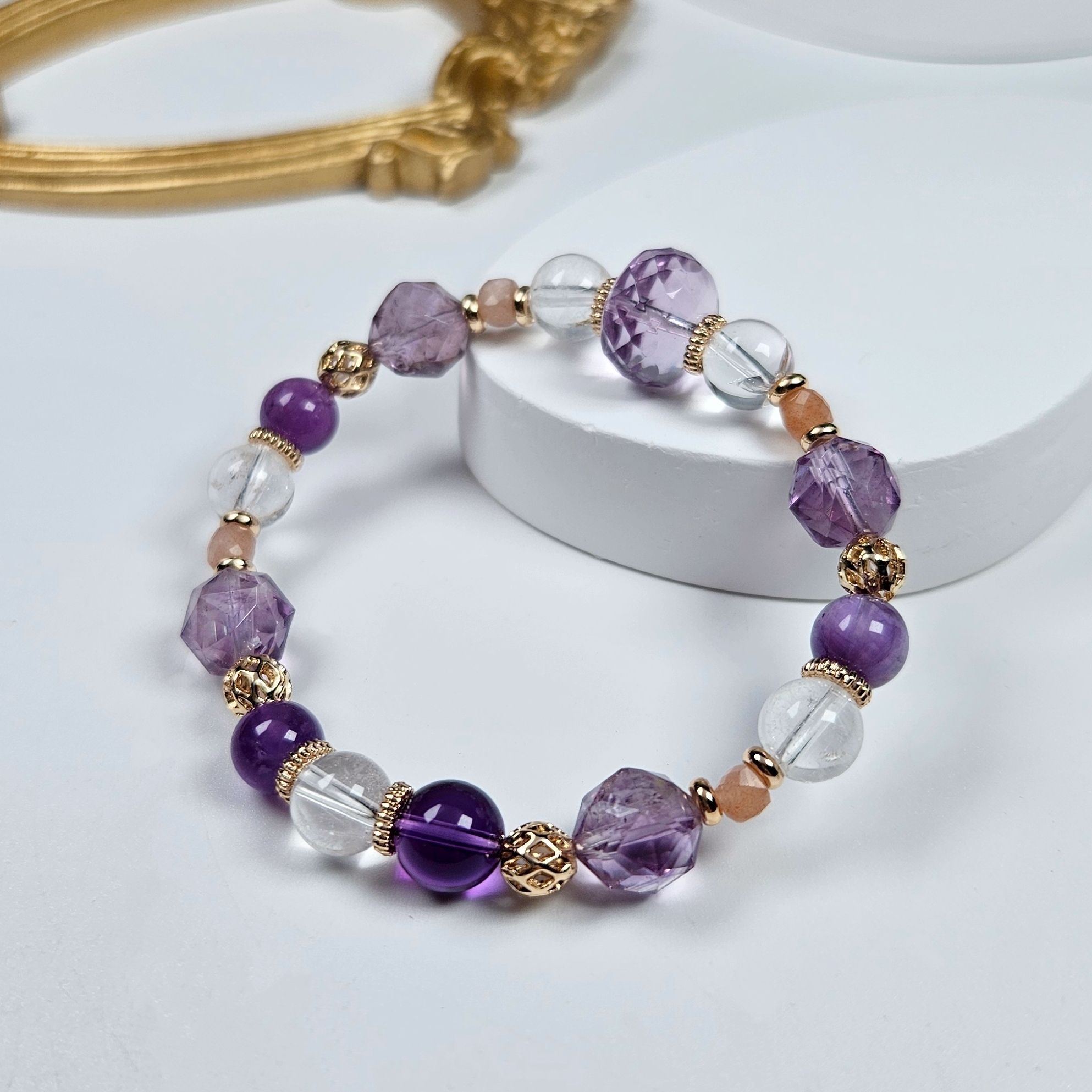 紫水晶×白水晶×太陽石 手鍊