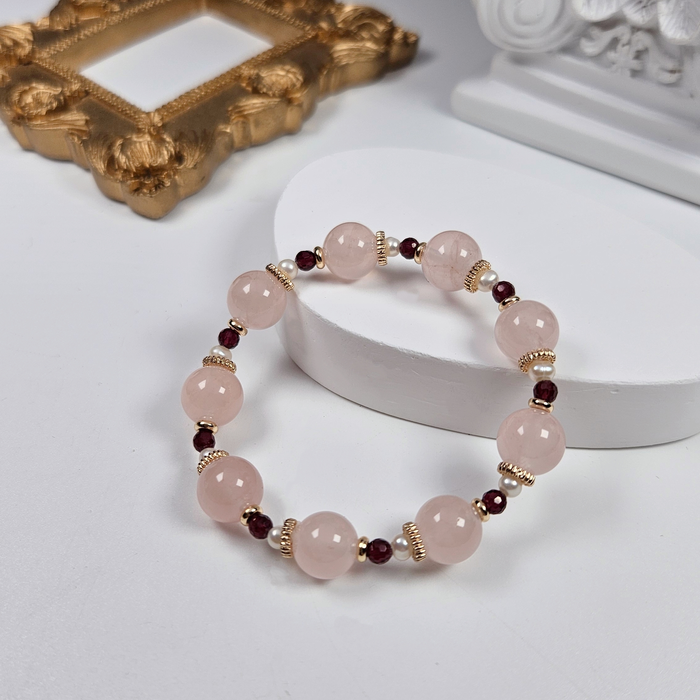 粉水晶×石榴石 手鍊