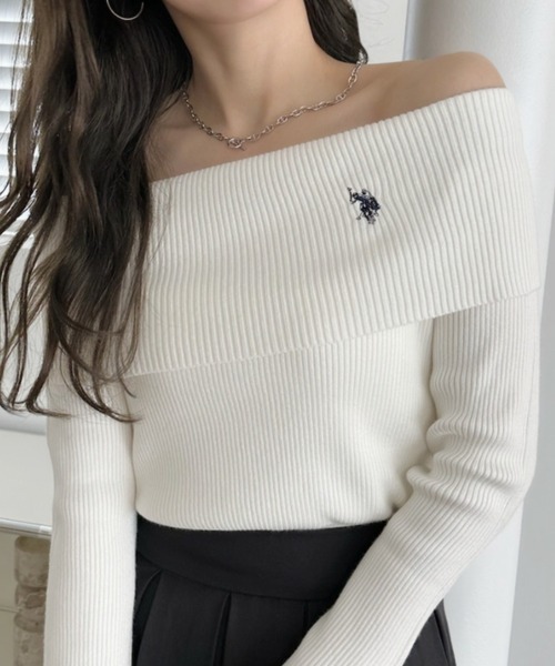 日本🇯🇵連線 U.S. POLO ASSN. 刺繡平口露肩針織衫 平口 露肩 一字領 針織衫 長袖 刺繡 3色(任買兩件711免運)/預購