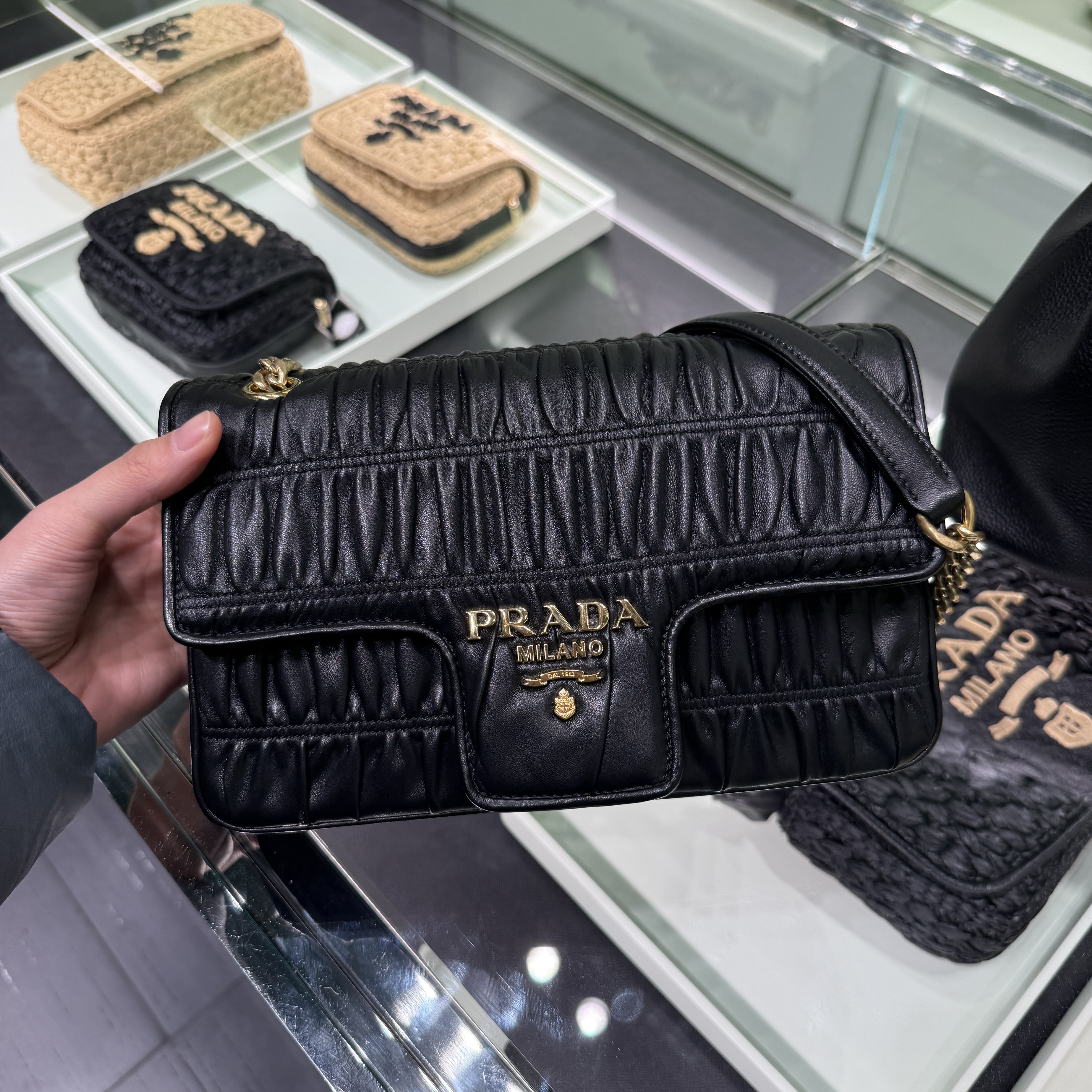 Prada Bag Nappa Gaufre Chain Flap Shoulder Bag 1BD235