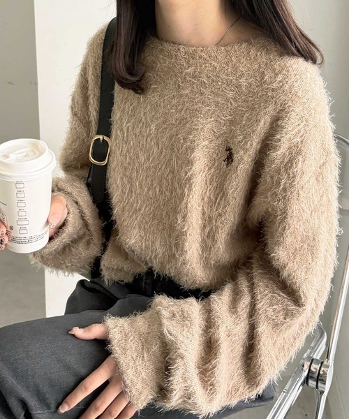 日本🇯🇵連線 U.S. POLO ASSN. 柔軟羽毛短版針織衫 針織 羽毛 針織衫 短版 長袖 刺繡 2色(任買兩件711免運)/預購