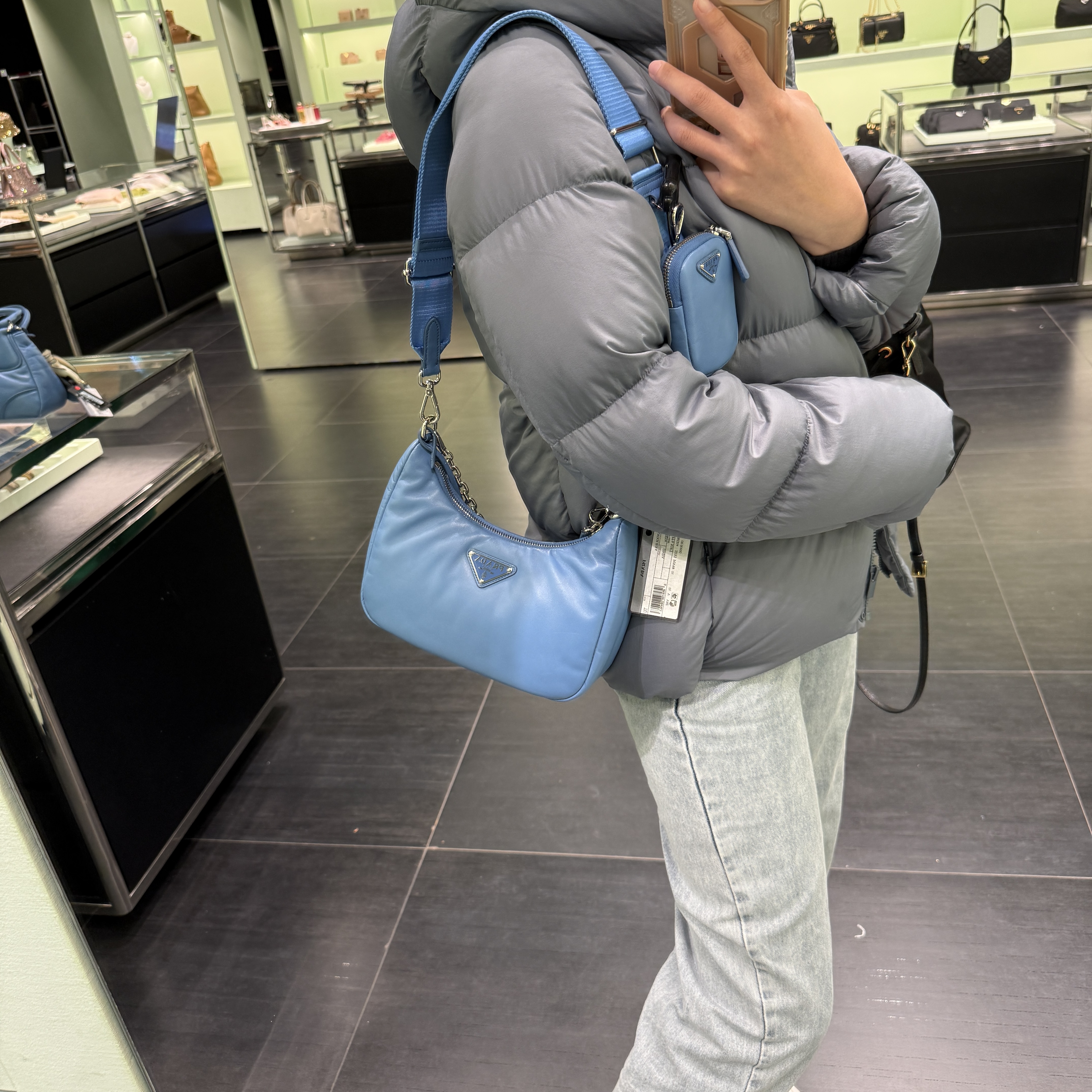 Prada Bag Re-edition smooth leather Shoulder Black blue 1BH204