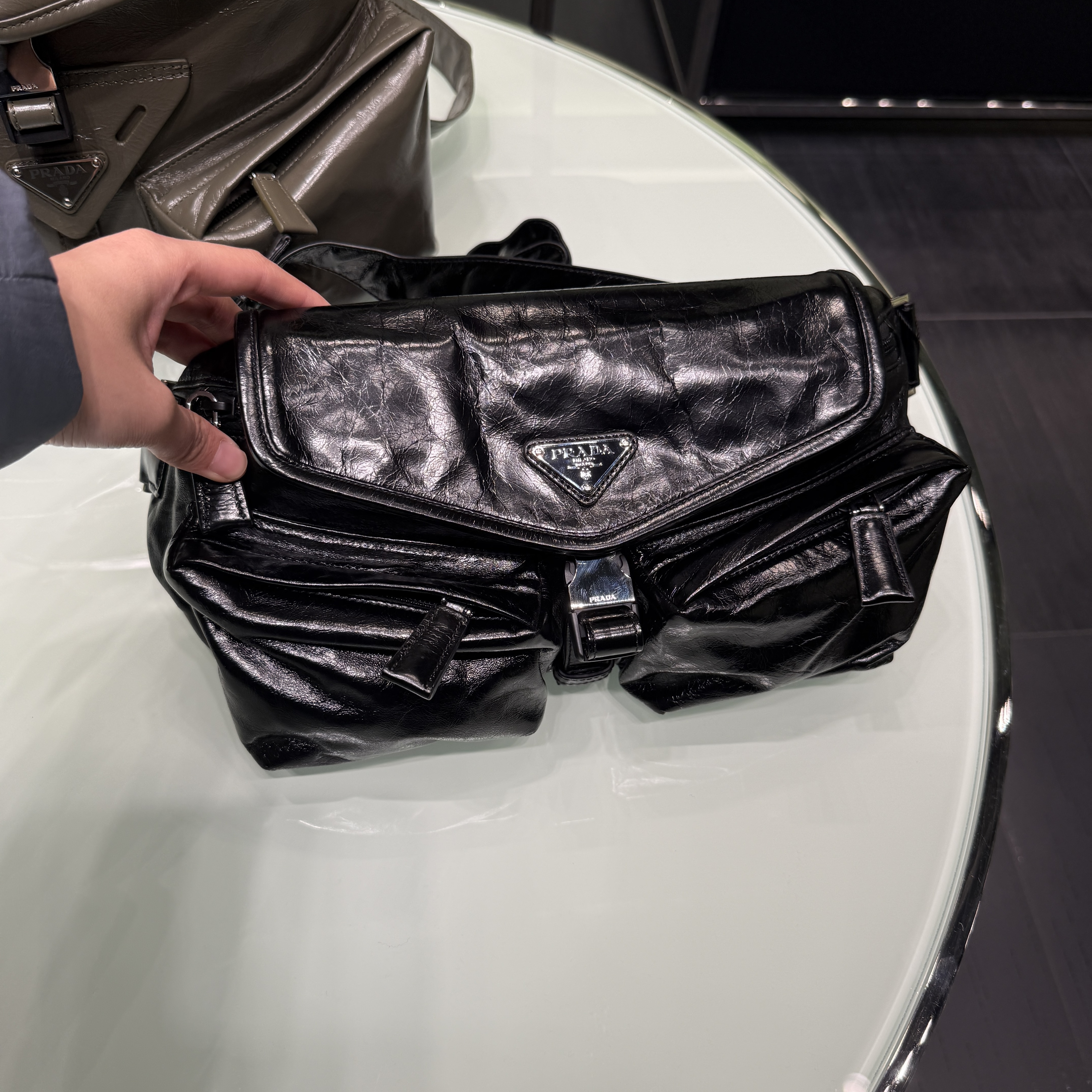 Prada Re-Nylon Leather Shoulder Bag Black 2VH174