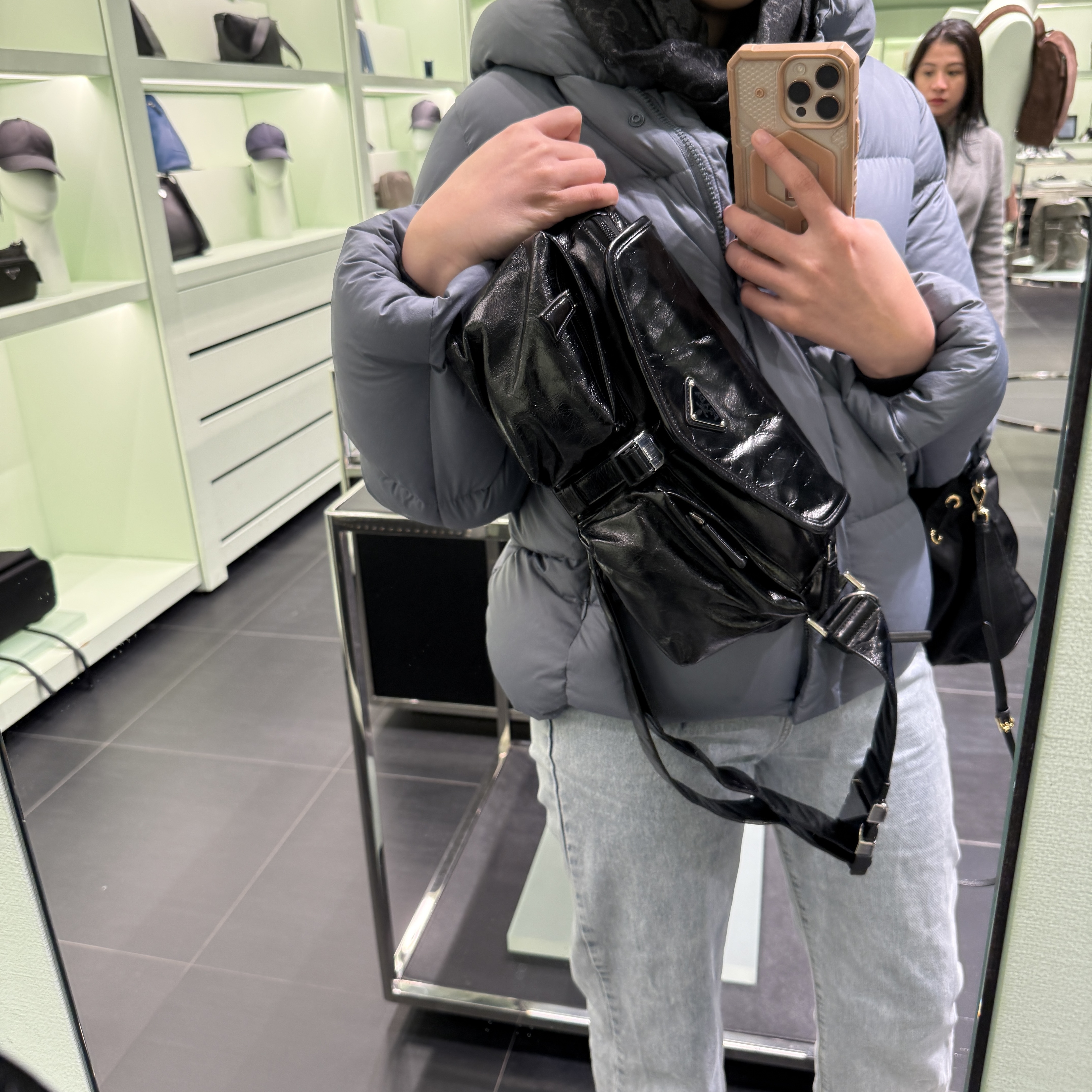 Prada Re-Nylon Leather Shoulder Bag Black 2VH174