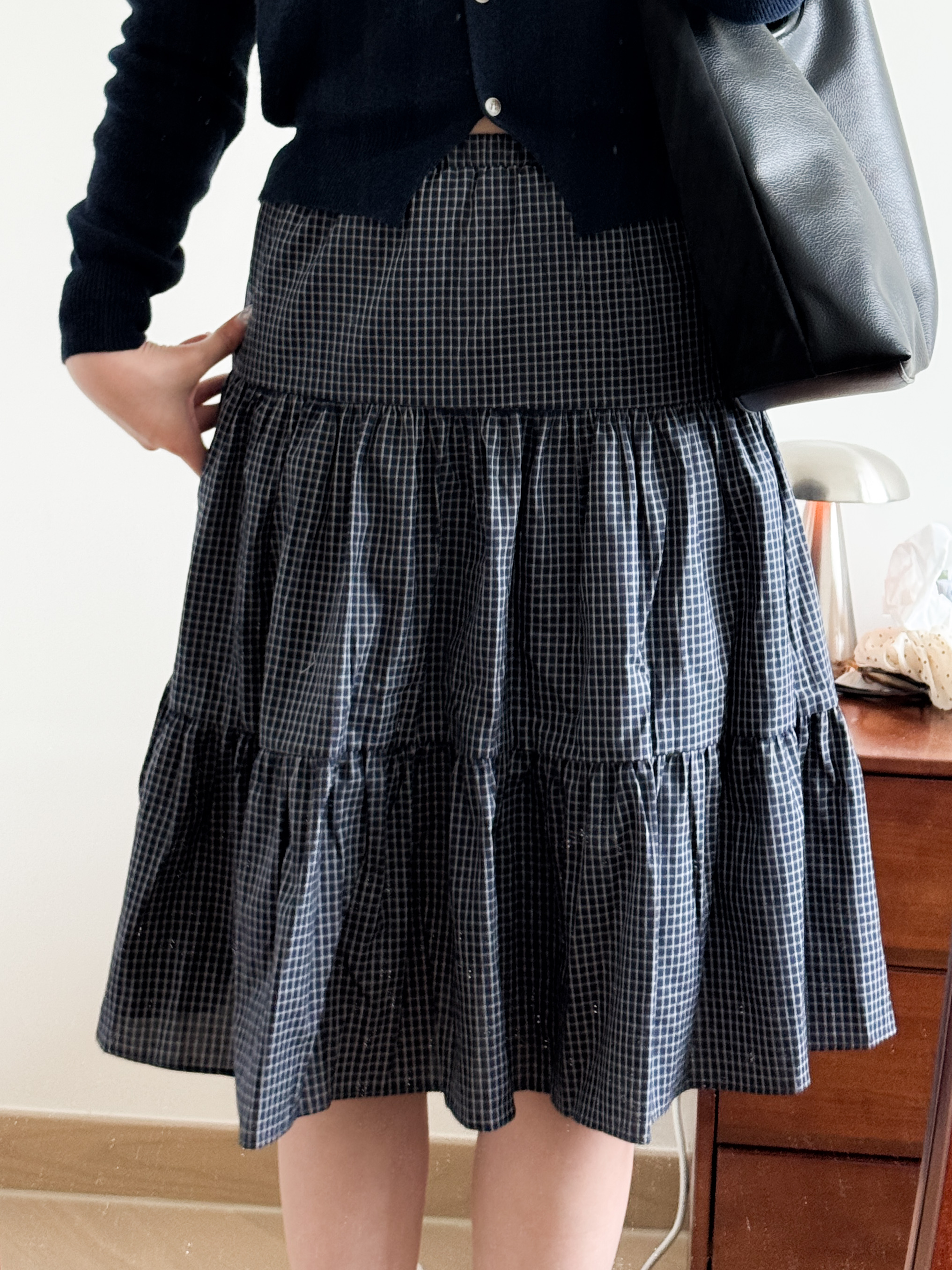 復古格紋中長裙