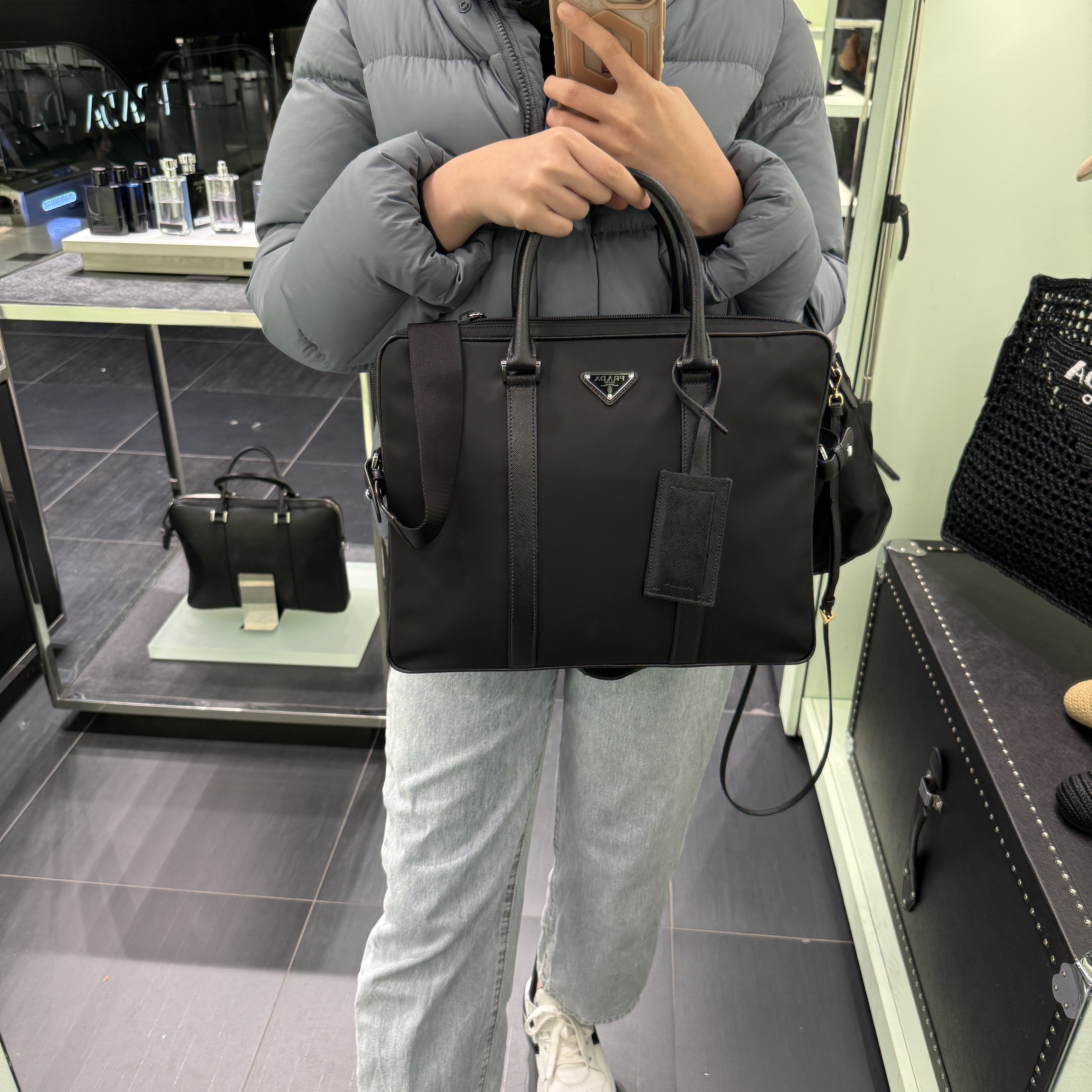 Prada Nylon top handle briefcase black 2VE368