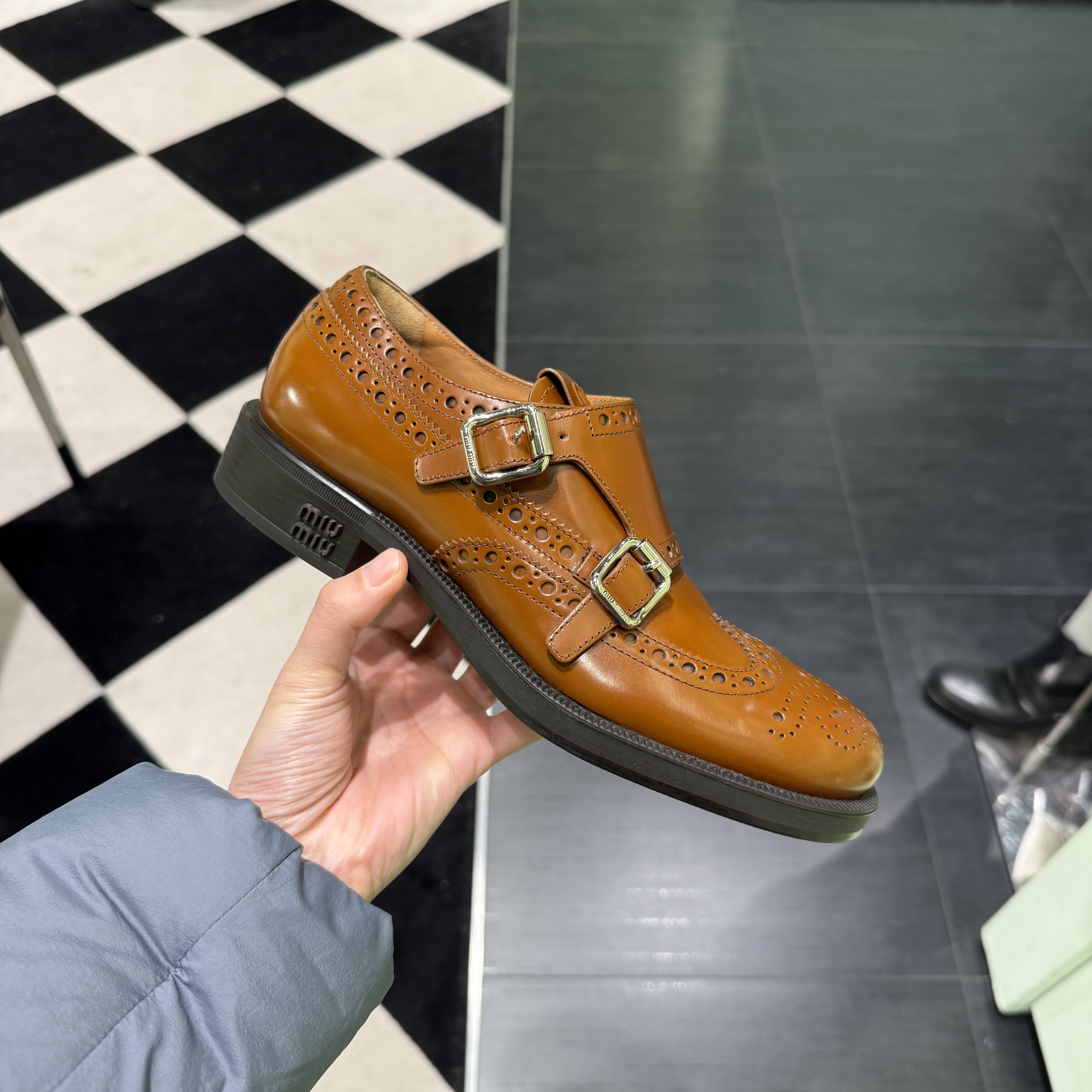 Miumiu Monk leather loafers chestnut 5E039E