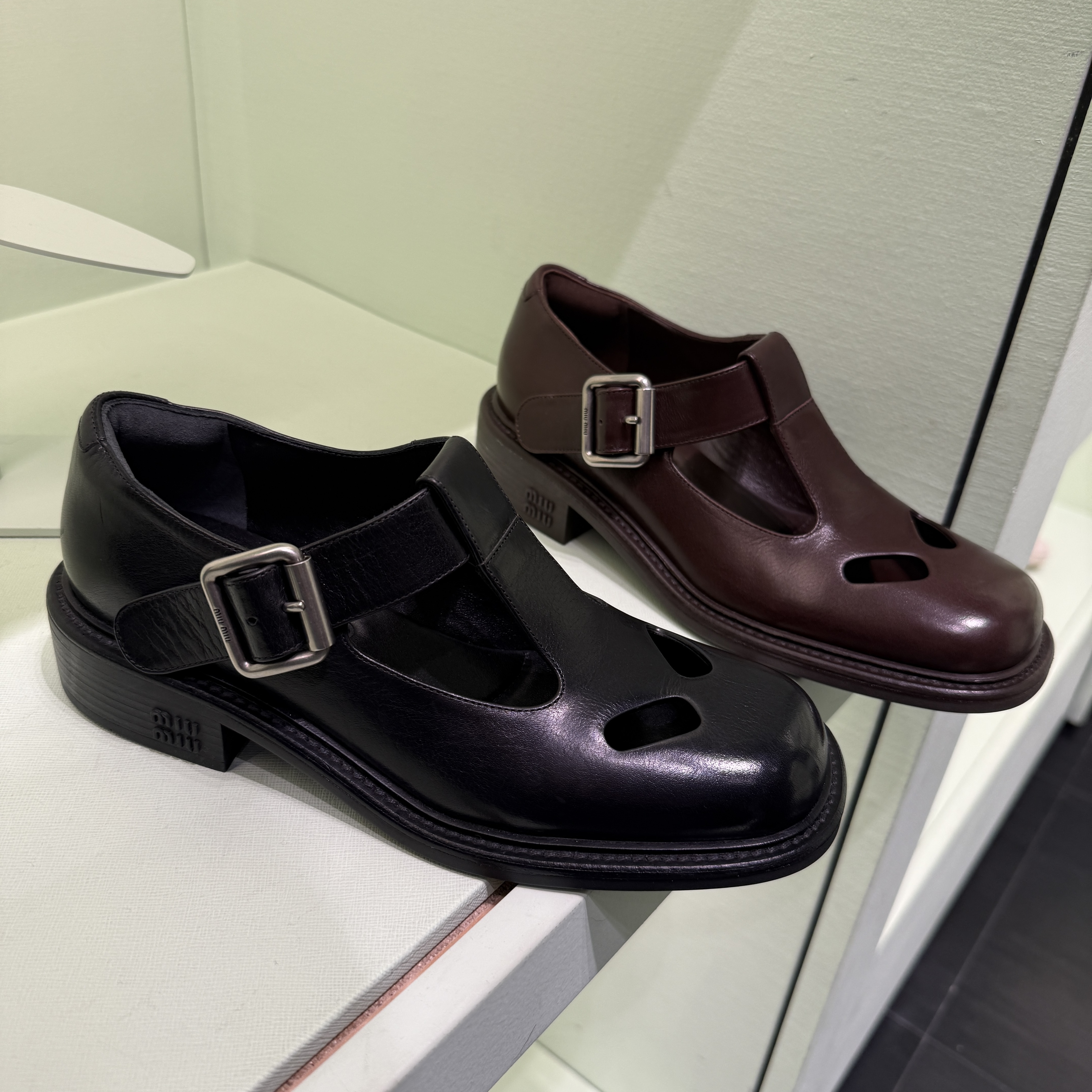 Miumiu T-Bar leather shoes 2 colors 5E318E