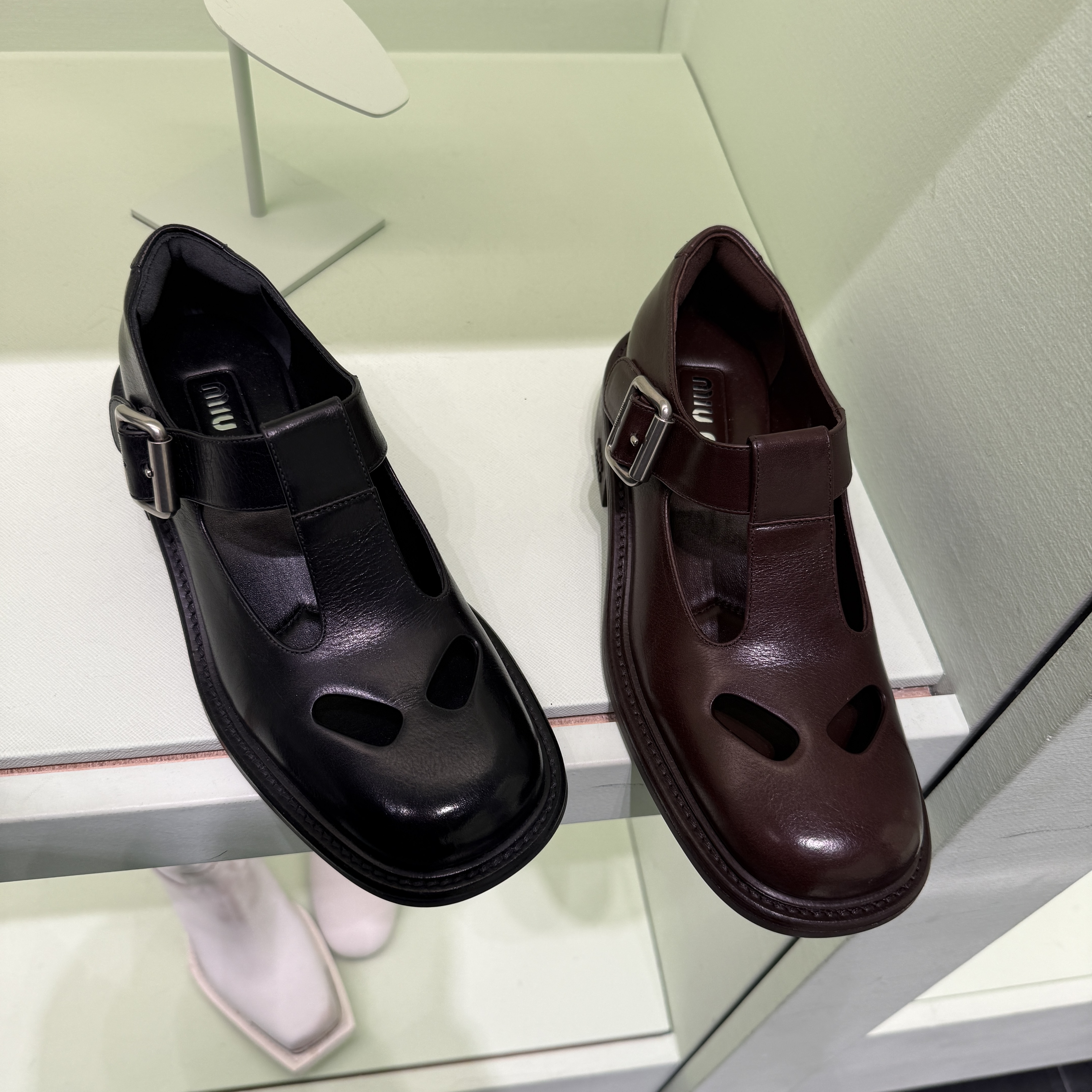 Miumiu T-Bar leather shoes 2 colors 5E318E