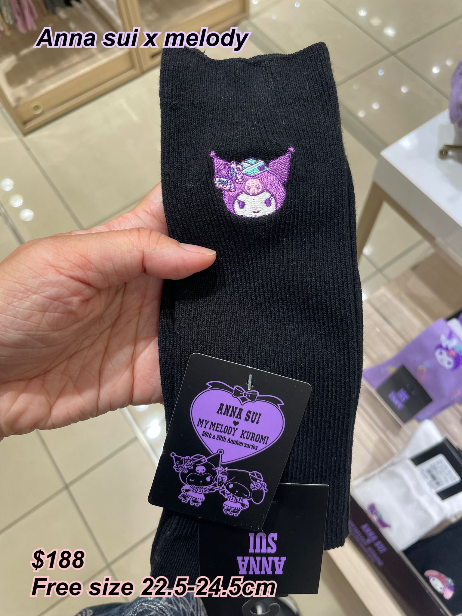 Anna sui x melody kuromi 系列 公仔頭中長襪/2 色