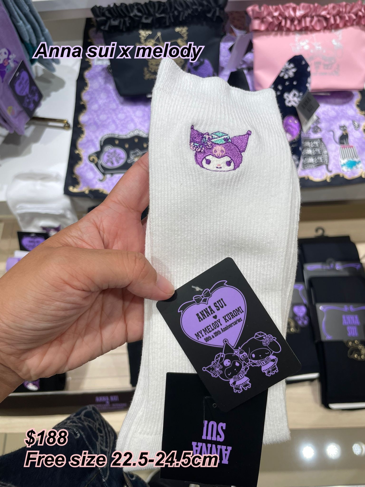 Anna sui x melody kuromi 系列 公仔頭中長襪/2 色